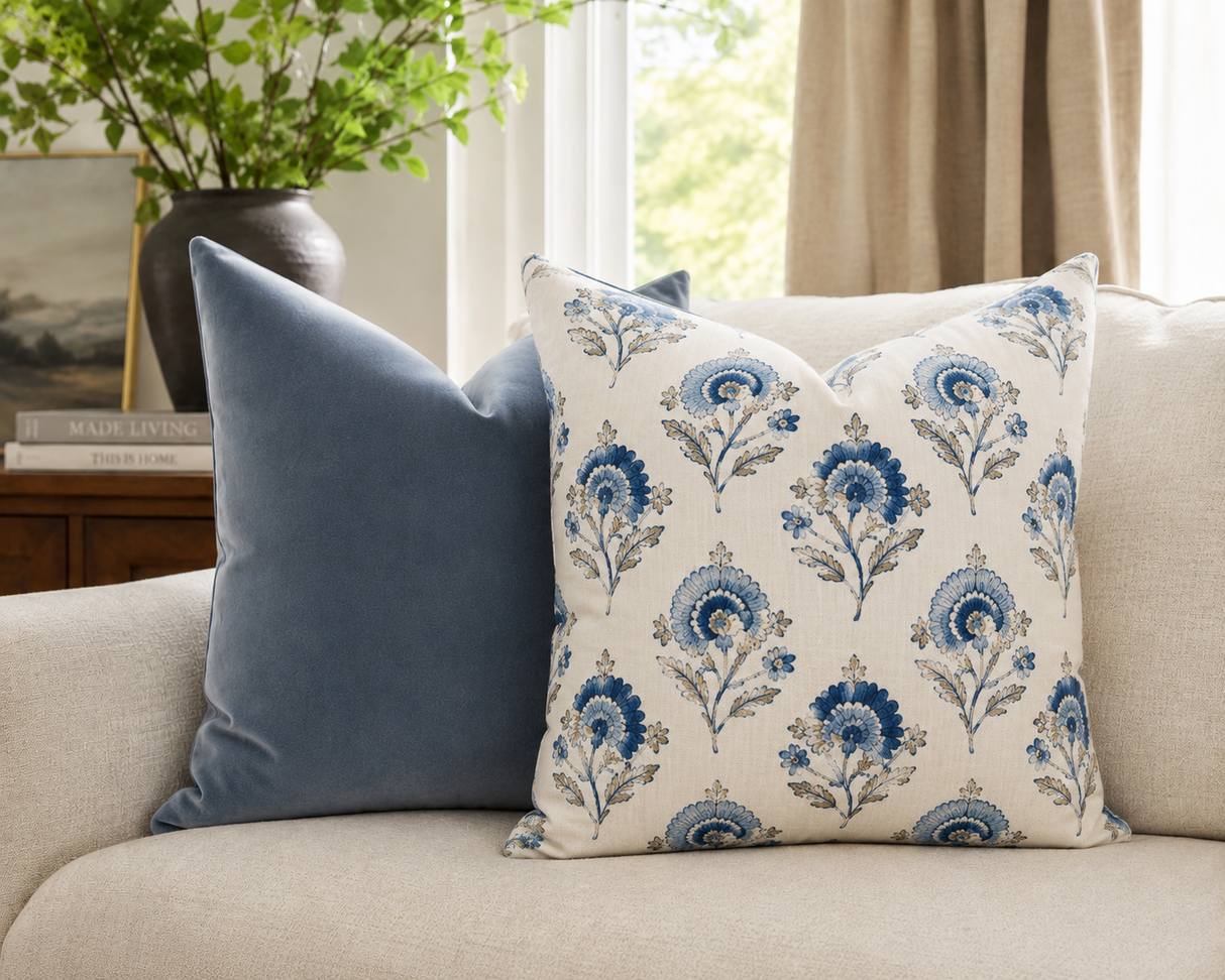 Chiara Floral Pillow Cover, Chambray
