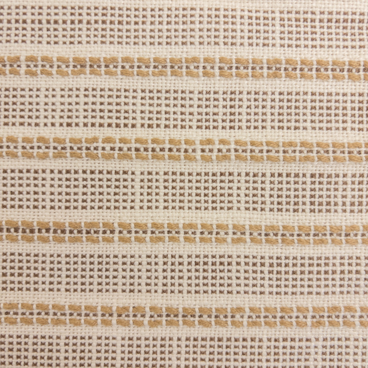 Close-up of Sailor Sisal upholstery fabric in warm neutral tones with a textured woven stripe pattern