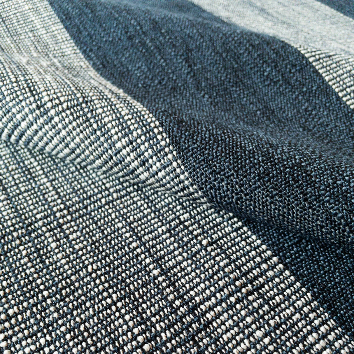 Porter Stripe Fabric, Denim - HomeStyle Fabrics