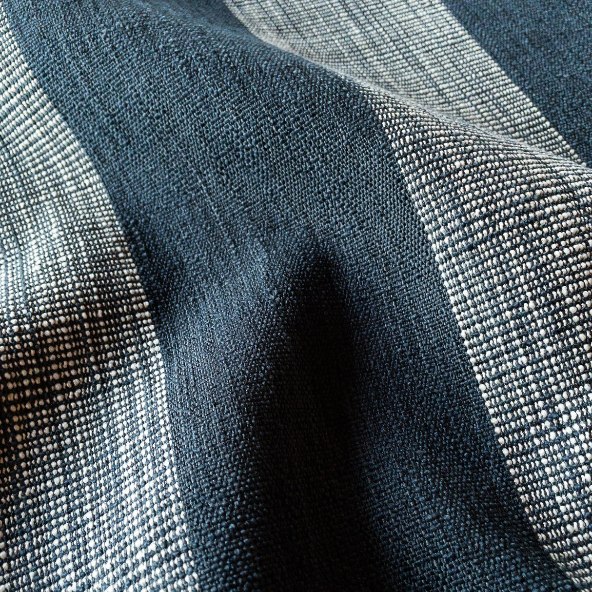 Porter Stripe Fabric, Denim - HomeStyle Fabrics