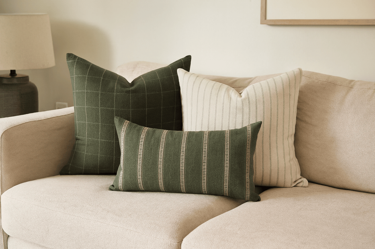 Remi Stripe Pillow Cover, Olive - HomeStyle Fabrics