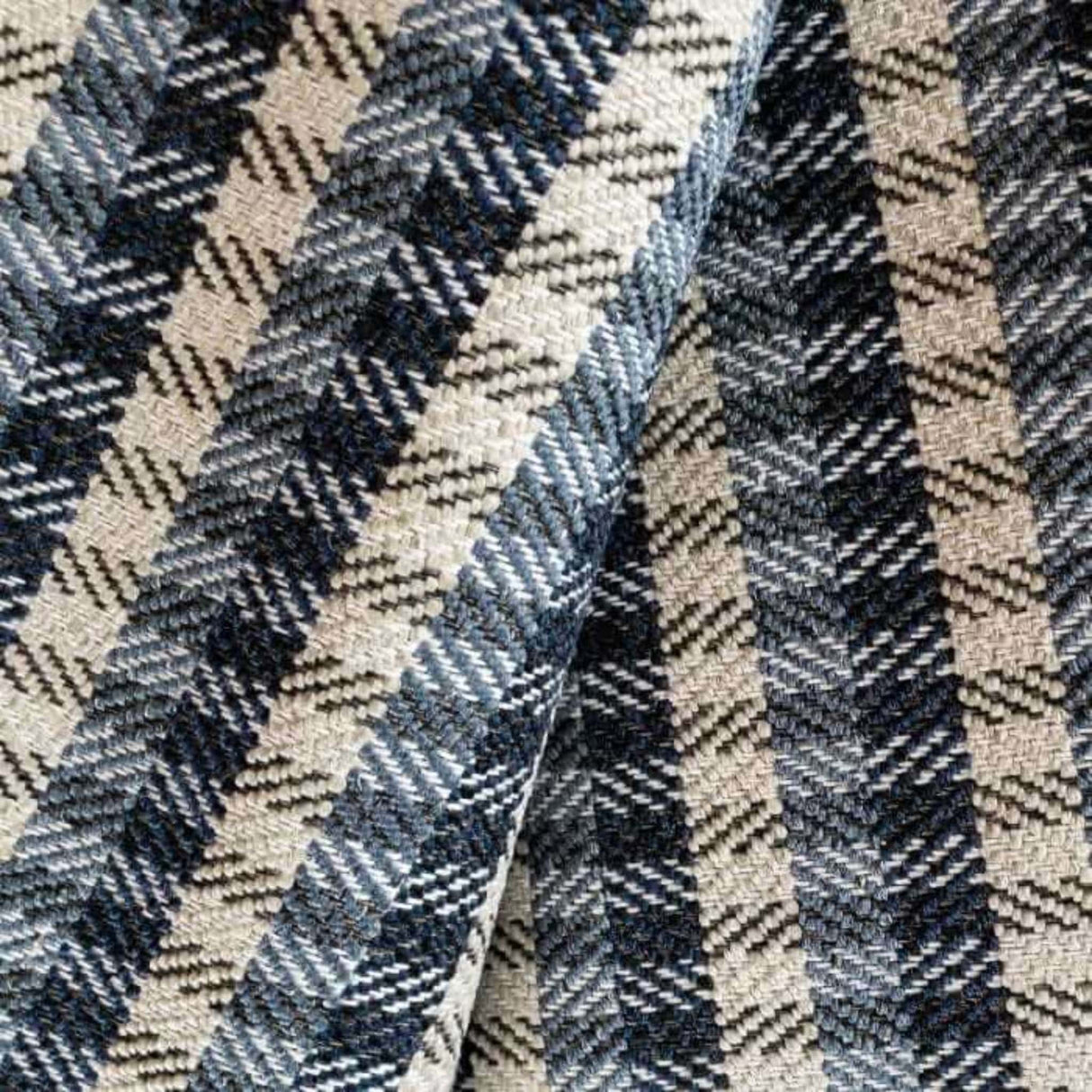 66" Remnant Chloe Gingham Plaid Fabric, Navy Blue - HomeStyle Fabrics