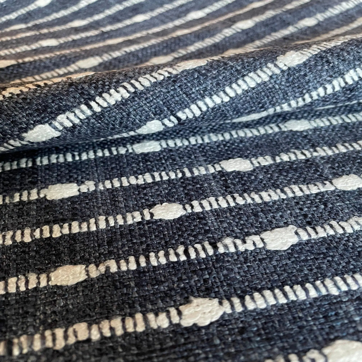 Dalia Textured Stripe Fabric, Indigo - HomeStyle Fabrics