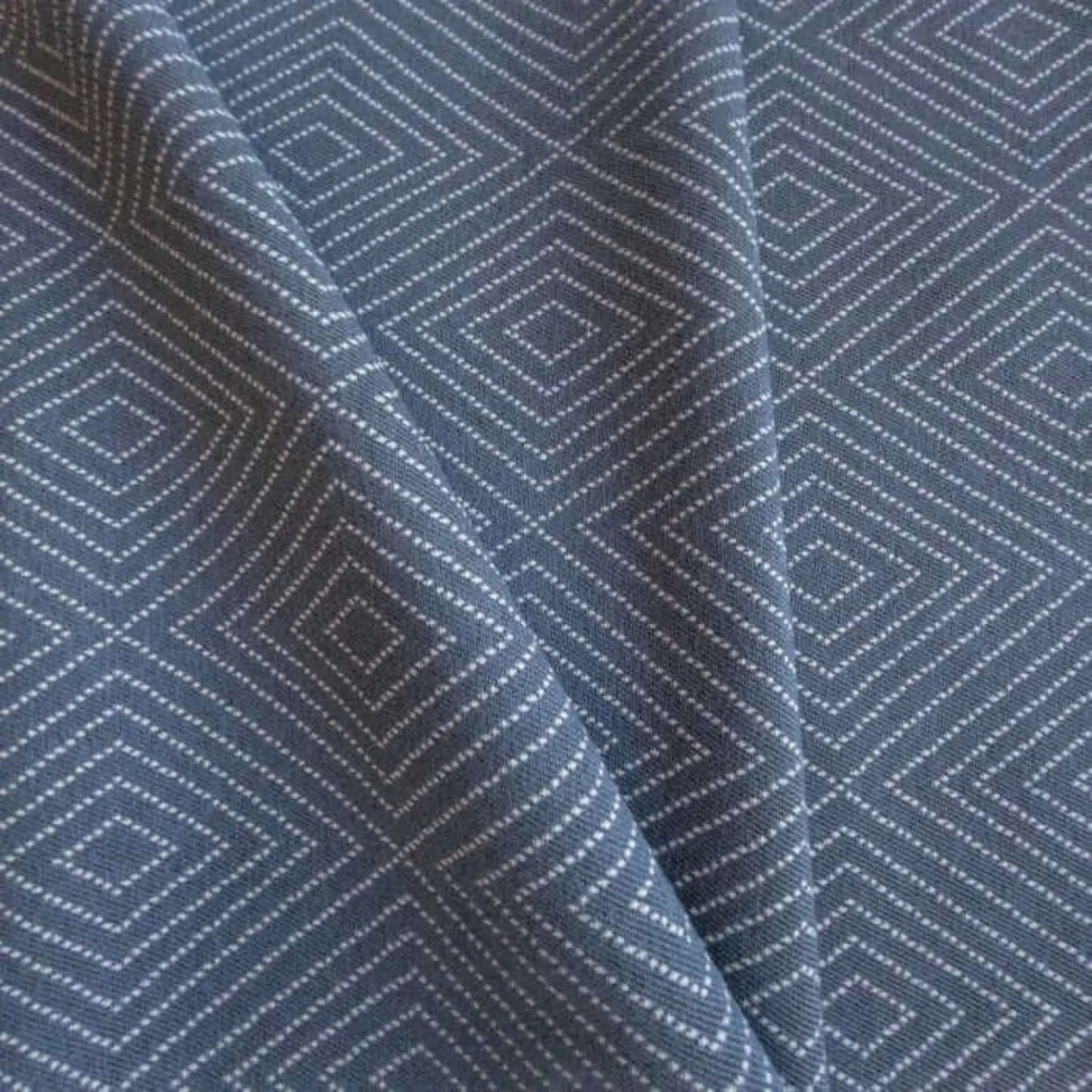 Frida Geometric Diamond Fabric, Denim - HomeStyle Fabrics