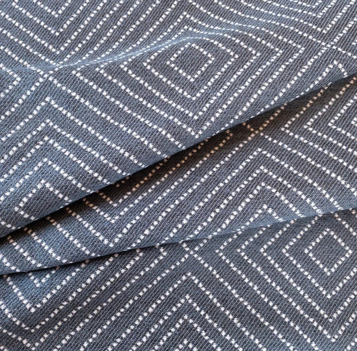 Frida Geometric Diamond Fabric, Denim - HomeStyle Fabrics