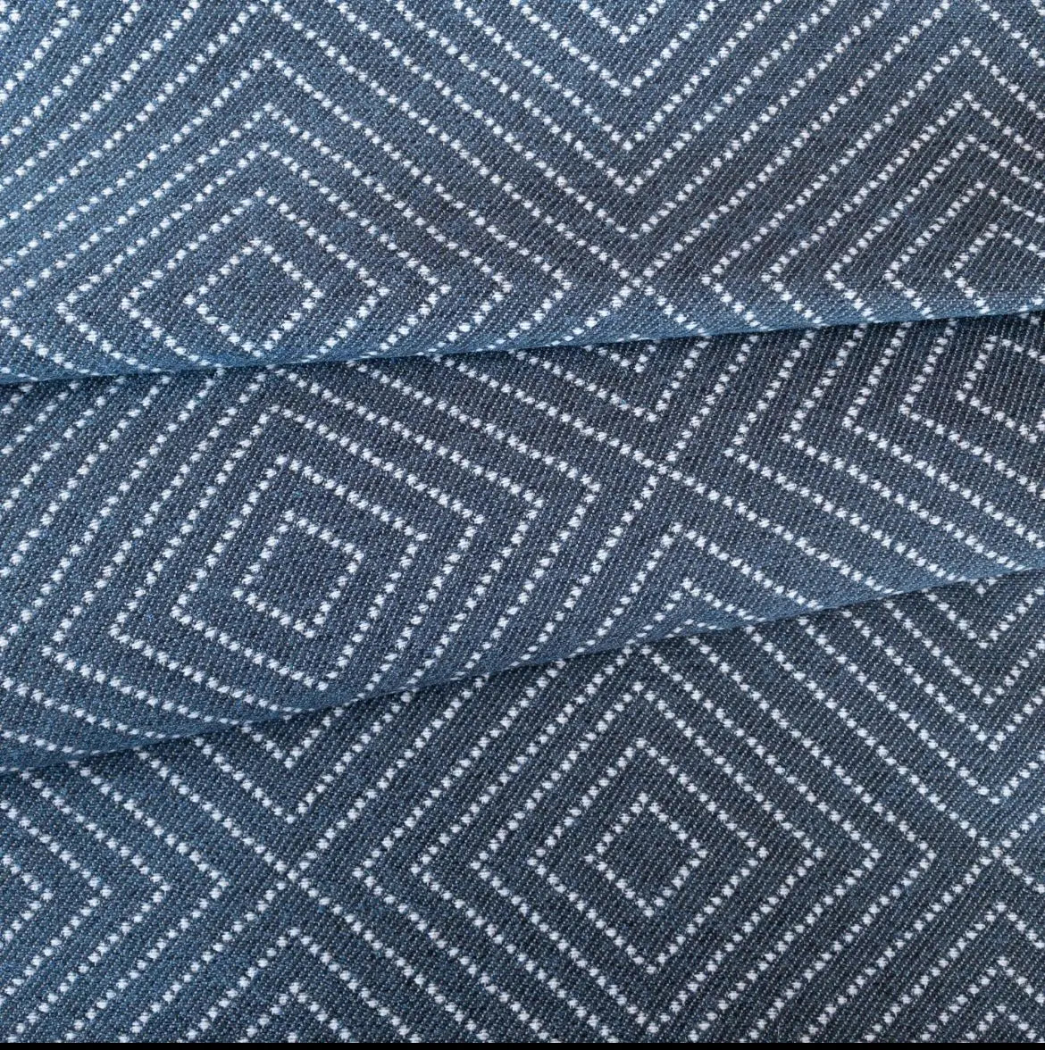 Frida Geometric Diamond Fabric, Denim - HomeStyle Fabrics