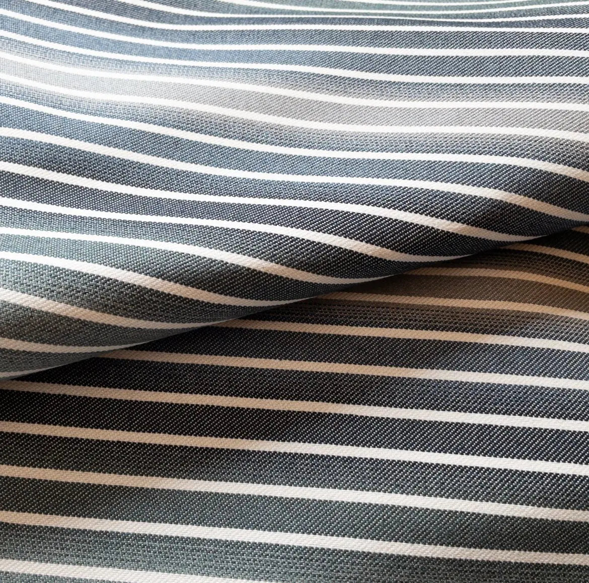 Orion Ombre Stripe Fabric, Denim - HomeStyle Fabrics