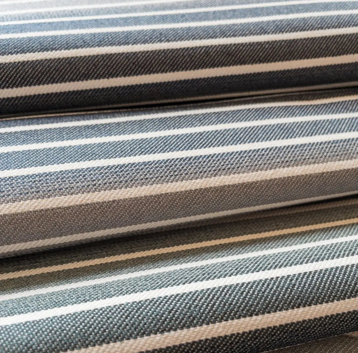 Orion Ombre Stripe Fabric, Denim - HomeStyle Fabrics
