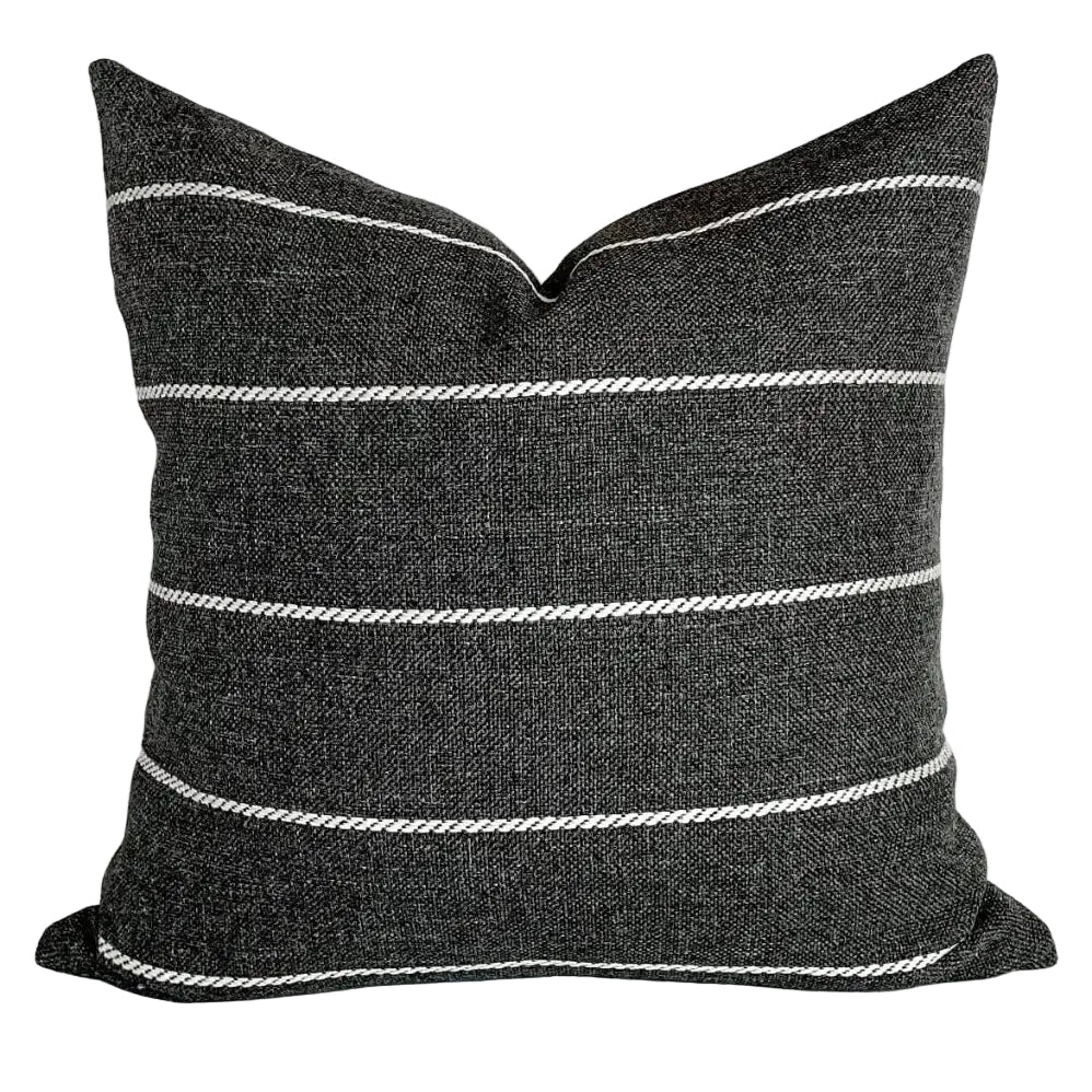Padilla Striped Outdoor Pillow, Charcoal Grey *MISFIT* - HomeStyle Fabrics
