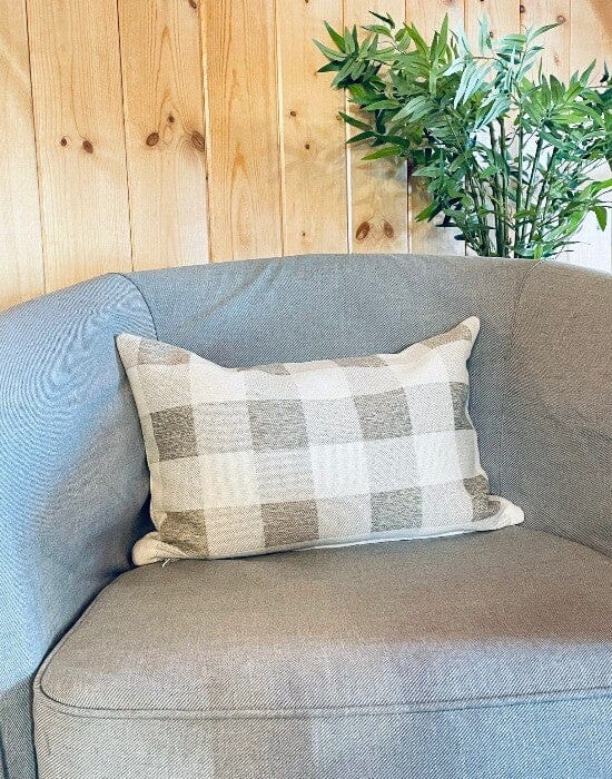 Ruskin Check Lumbar Pillow 12X18, Taupe *MISFIT* - HomeStyle Fabrics