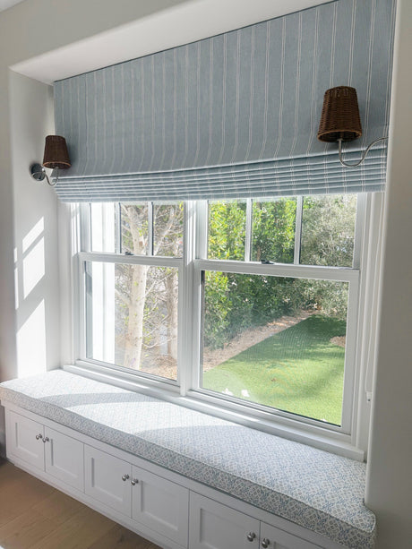 Isla Blue Stripe Fabric, Cornflower HomeStyle Fabrics