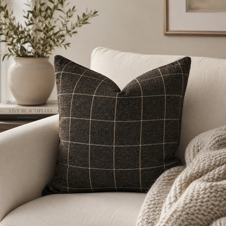Camden Plaid Woven Pillow Cover, Sable