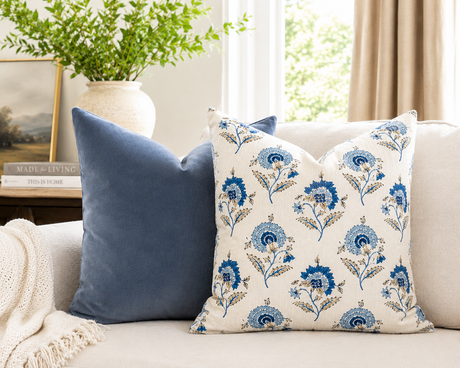 Chiara Floral Pillow Cover, Chambray