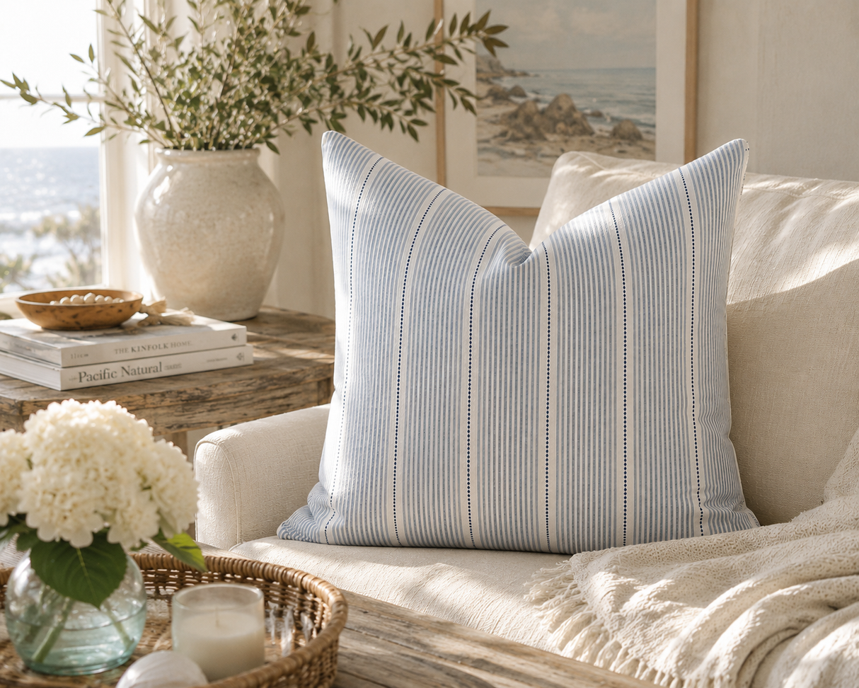 Isla Stripe Throw Pillow, Coneflower Blue
