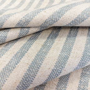Close-up of blue and beige striped fabric