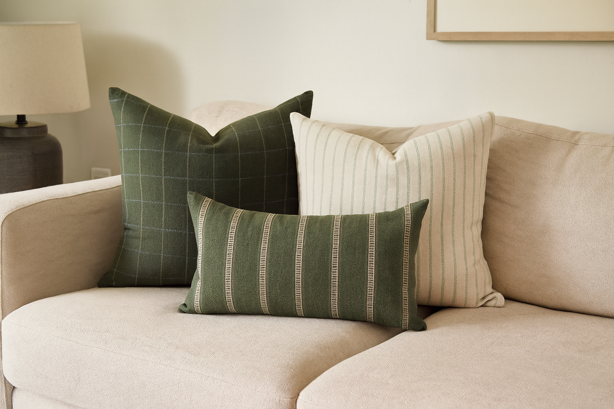 Remi Stripe Pillow Cover, Olive HomeStyle Fabrics