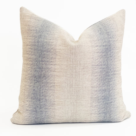 Neutral woven throw pillow with mineral blue gradient. Woven texture and subtle tones for modern and coastal decor.