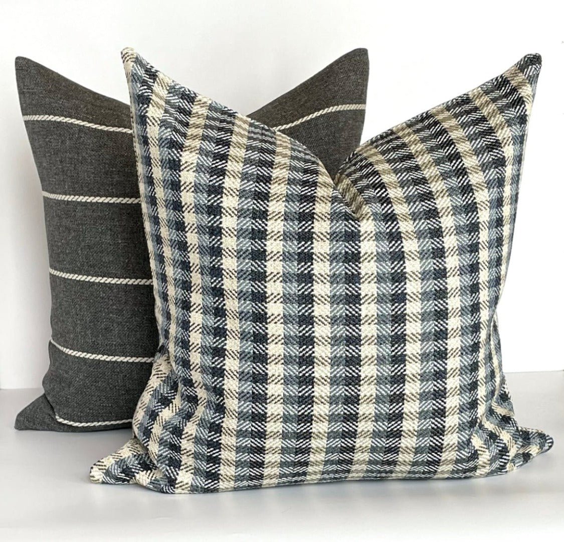 Chloe Woven Plaid Throw Pillow, Navy - HomeStyle Fabrics