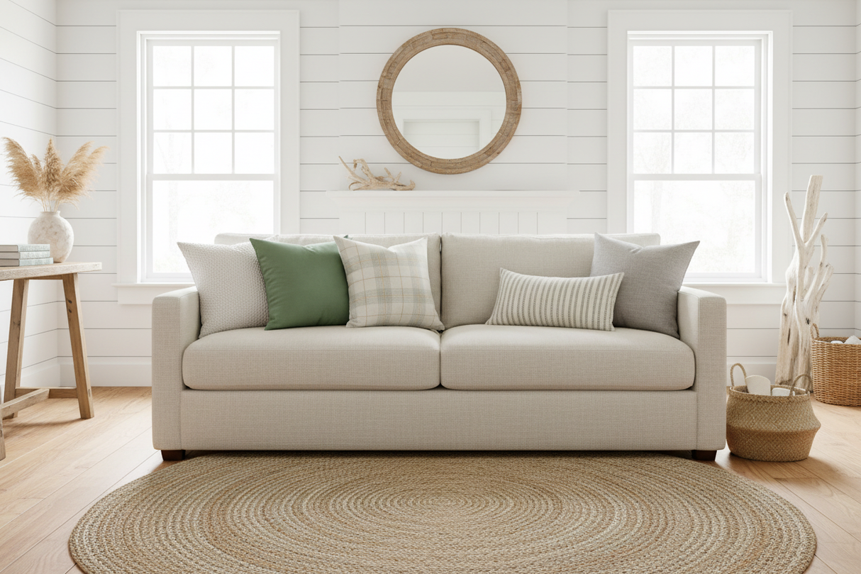 Please include our daine pillow in jade on the sofa