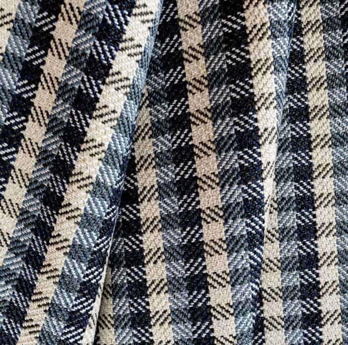 66" Remnant Chloe Plaid Fabric, Navy - HomeStyle Fabrics