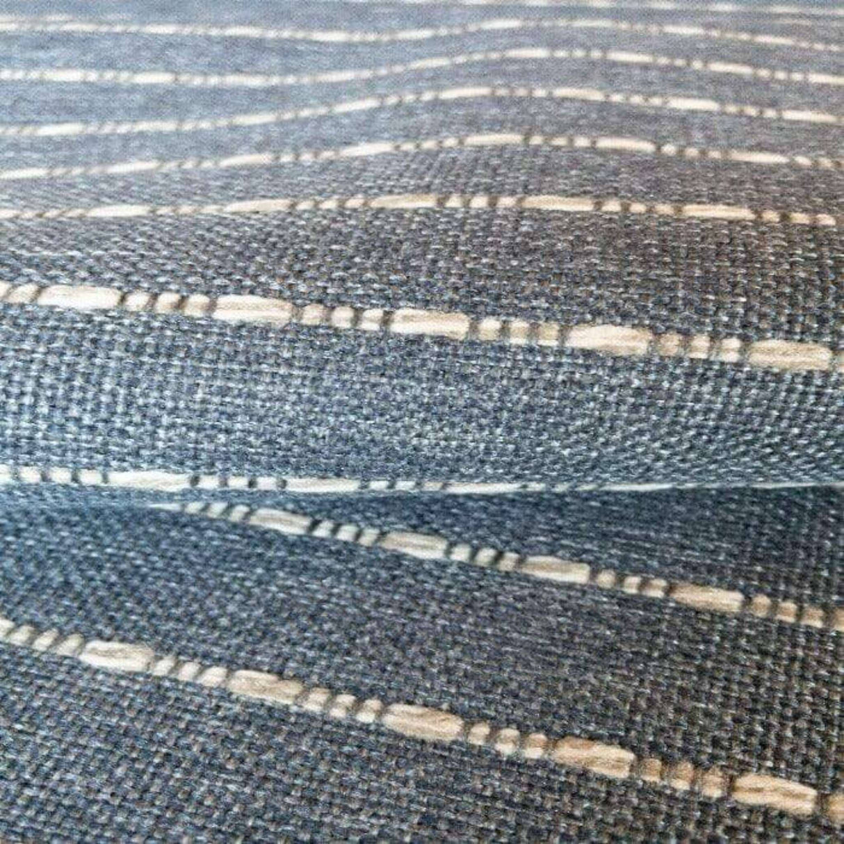 Adalia Textured Stripe Fabric, Denim - HomeStyle Fabrics