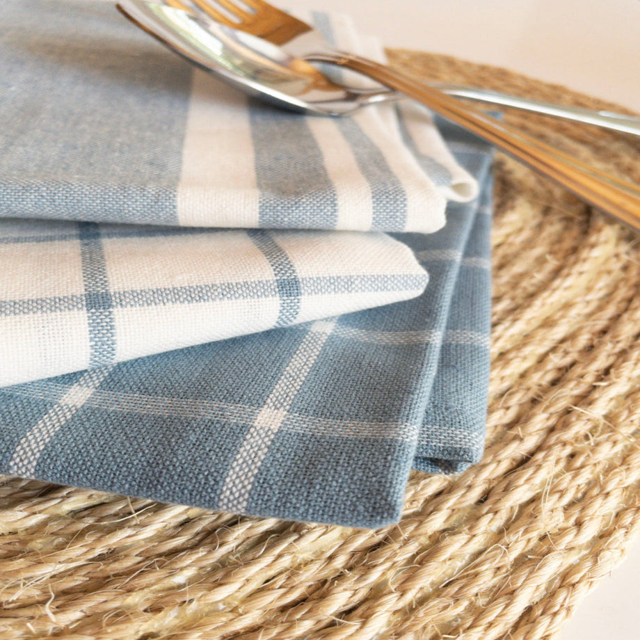 Rustic China Blue Checkered 4 Piece Kitchen Towel Set