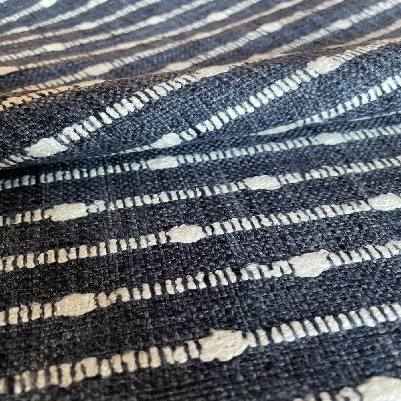 Dalia Textured Stripe Fabric, Indigo - HomeStyle Fabrics