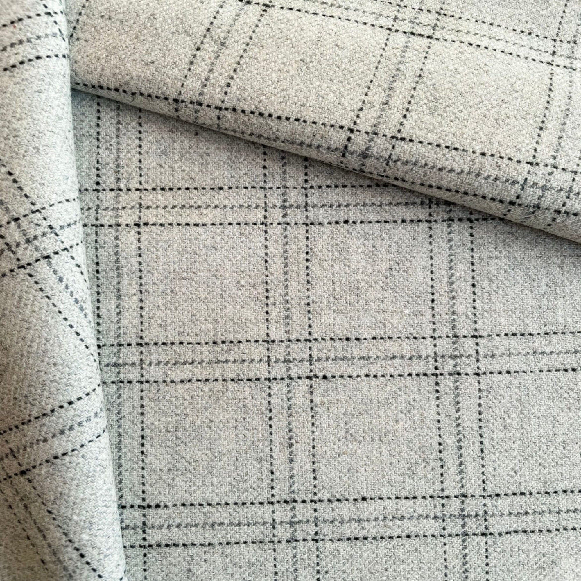 Glen Plaid Checks-Light Grey, Featherlight Wool Blend / Poly Wool
