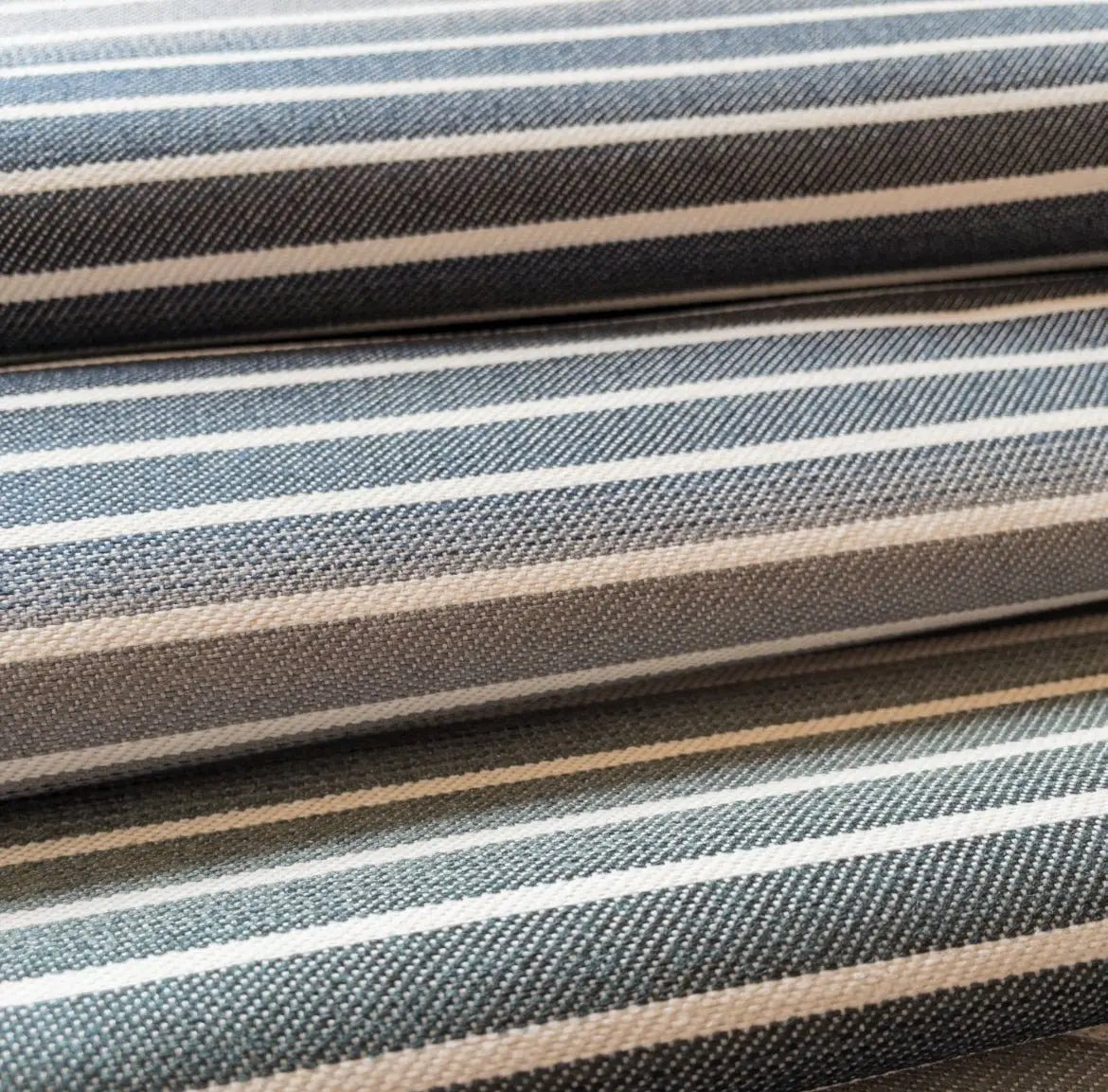 Orion Ombre Stripe Fabric, Denim - HomeStyle Fabrics