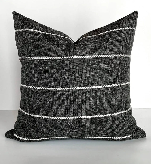 Padilla Striped Outdoor Pillow, Charcoal Grey *MISFIT* - HomeStyle Fabrics
