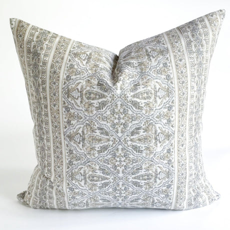 Pascal Floral Block Print Pillow, Grey - HomeStyle Fabrics