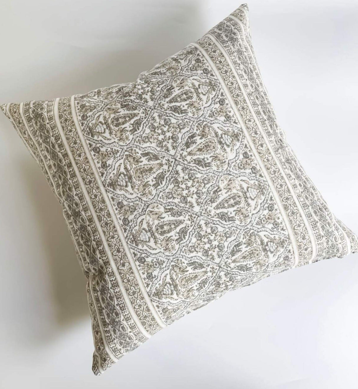 Pascal Floral Block Print Pillow, Grey - HomeStyle Fabrics